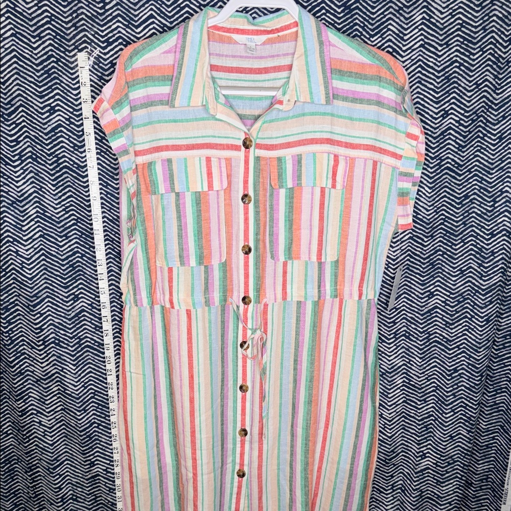 Time and Tru Multicolor Striped Midi Dress Linen Blend